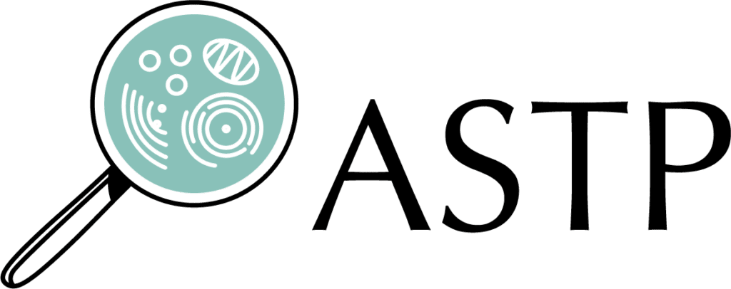 ASTP logo showing the programme title with a magnifying glass showing cell organelles in teal inside