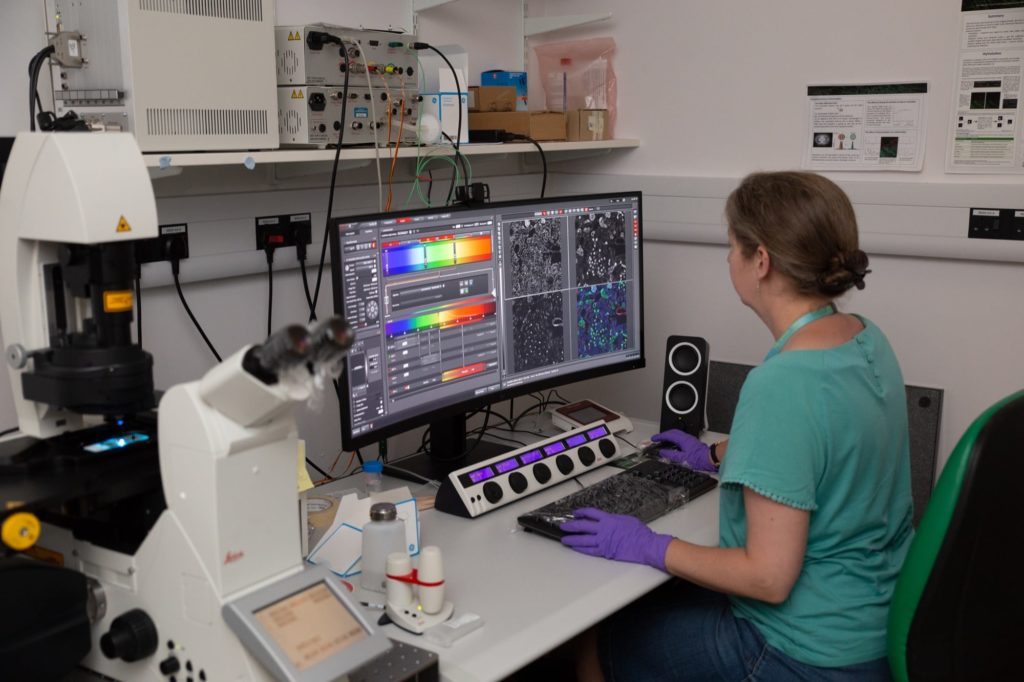 A confocal microscope in use by NLawrence