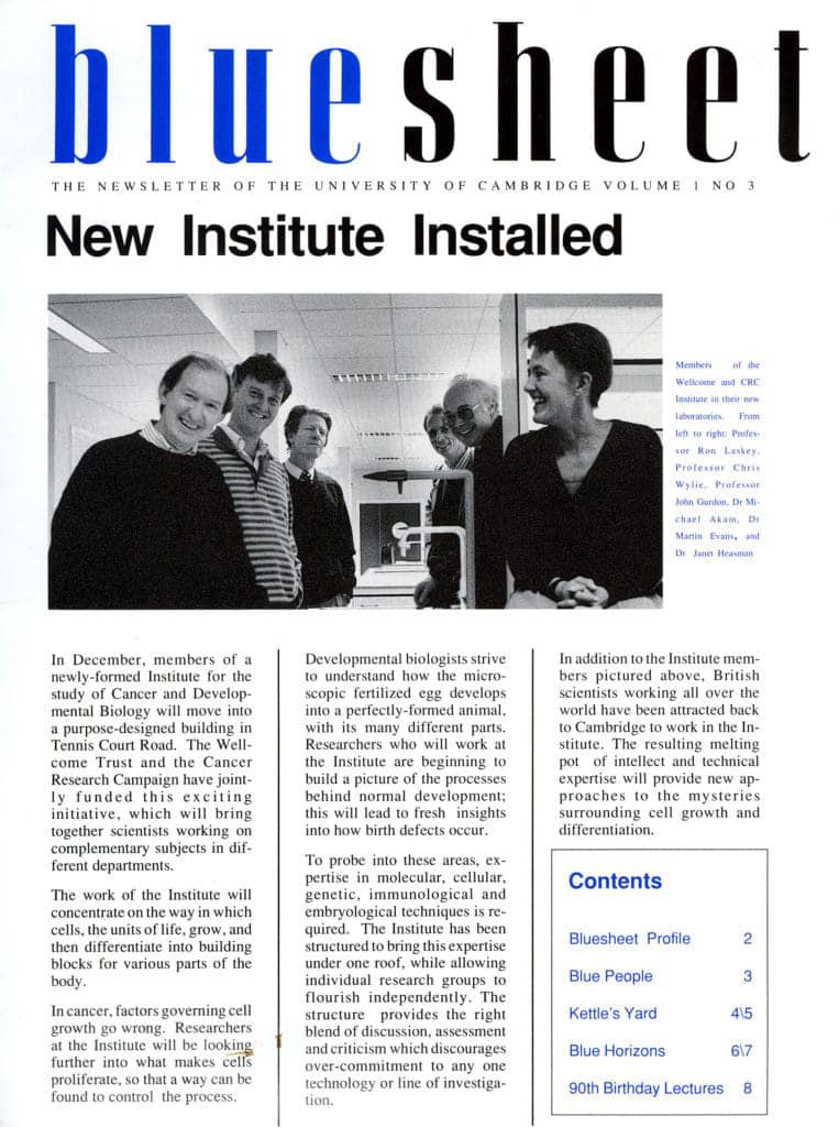 Scan of University bluesheet publication announcing Institute